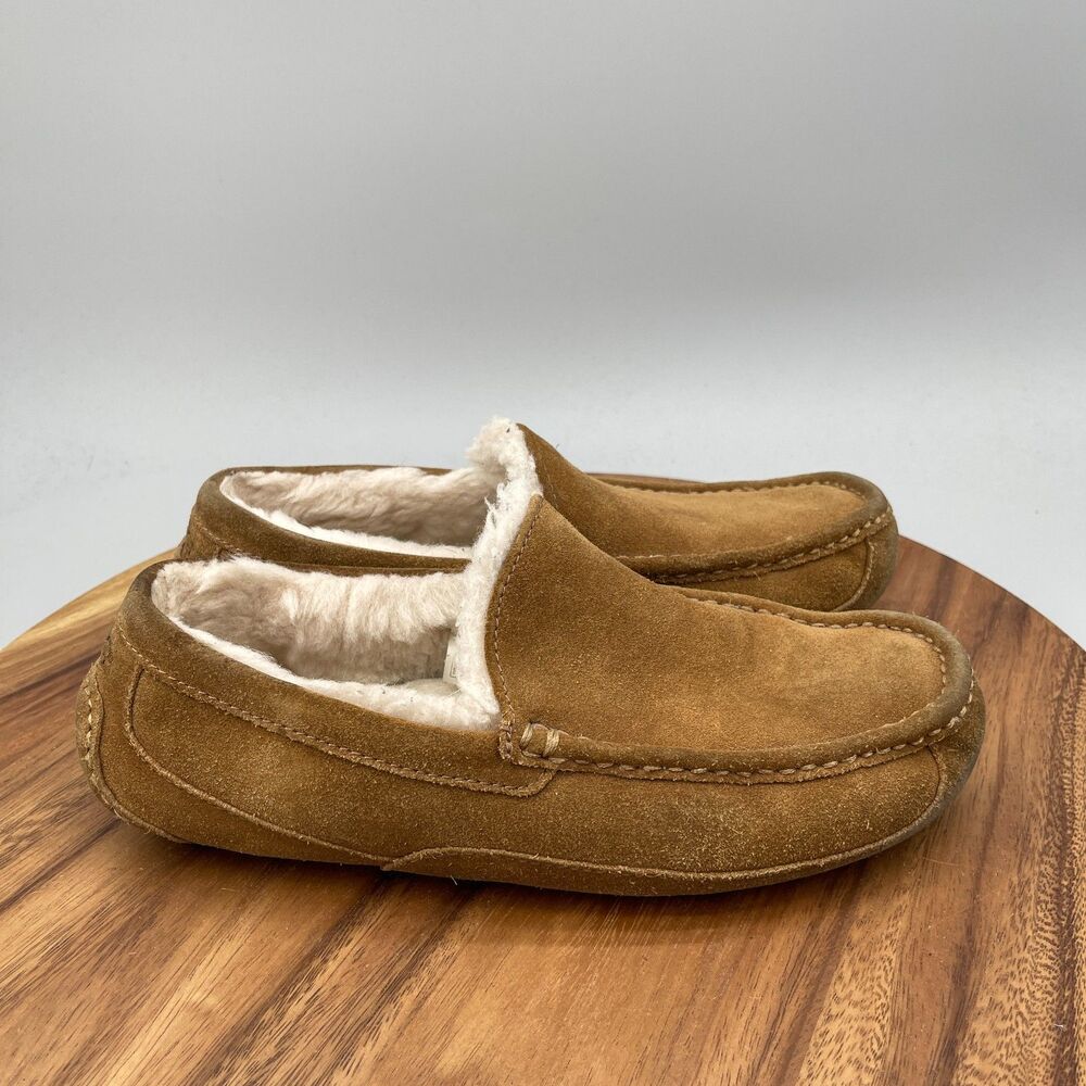 UGG Ascot Slippers Mens Size 9 Brown Suede Casual Comfort Slip On Shoes